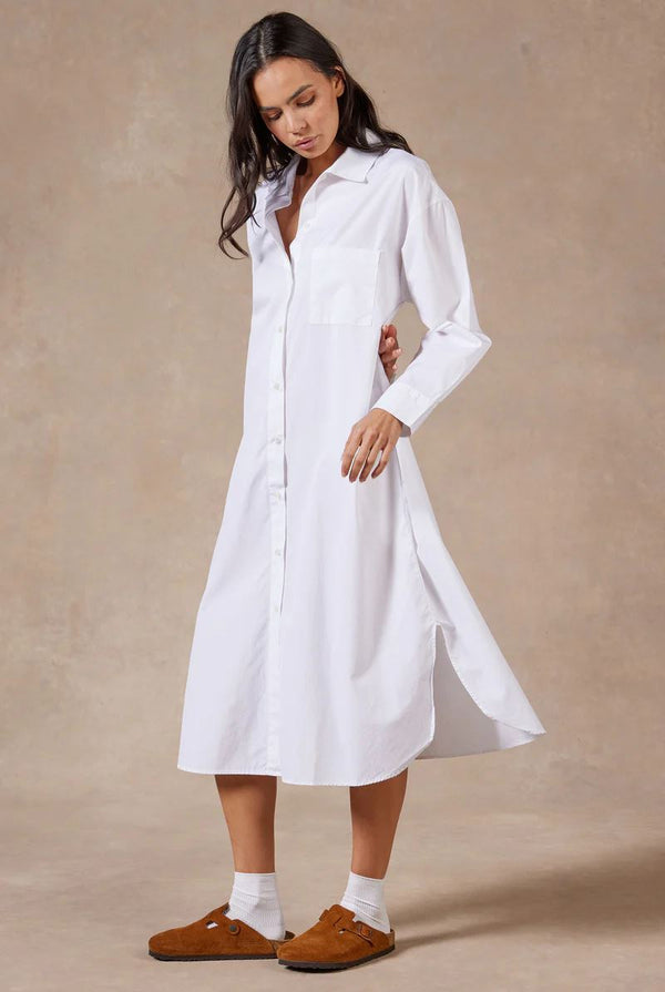 Academy Brand Women's Frankie Long Sleeve Poplin Dress - White Academy Brand