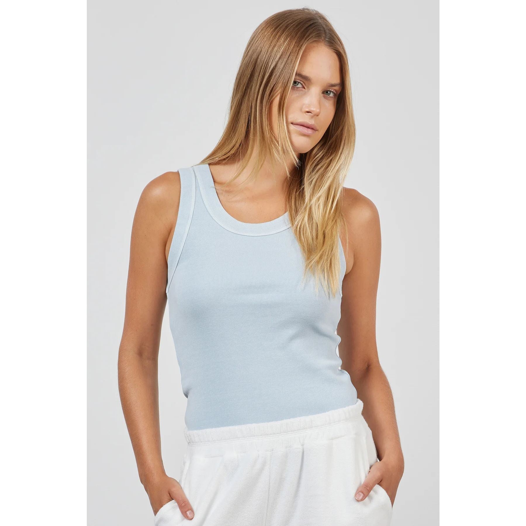 Academy Brand Women's Essential Rib Tank - Ice Blue Academy Brand