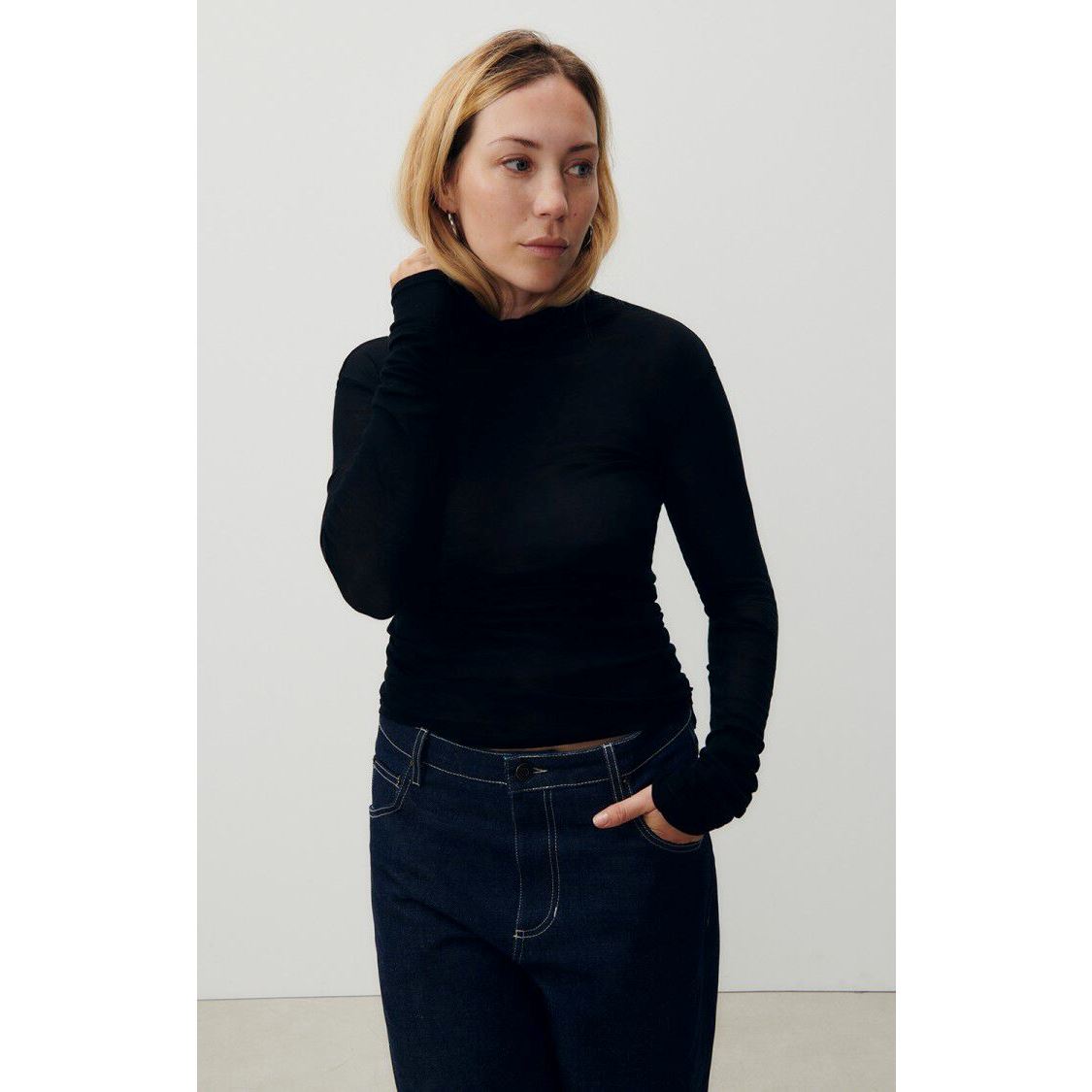 American Vintage Turtleneck Long Sleeve Top - Black American Vintage