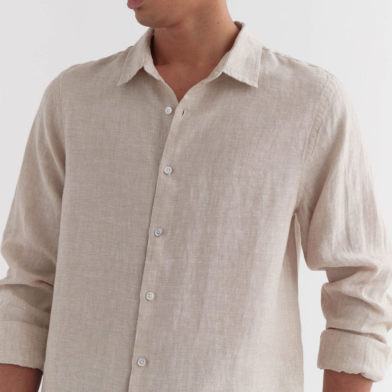 Assembly Label Casual Long Sleeve Linen Shirt - Oat Assembly Label