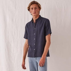 Assembly Label Casual Short Sleeve Linen Shirt - True Navy Assembly Label
