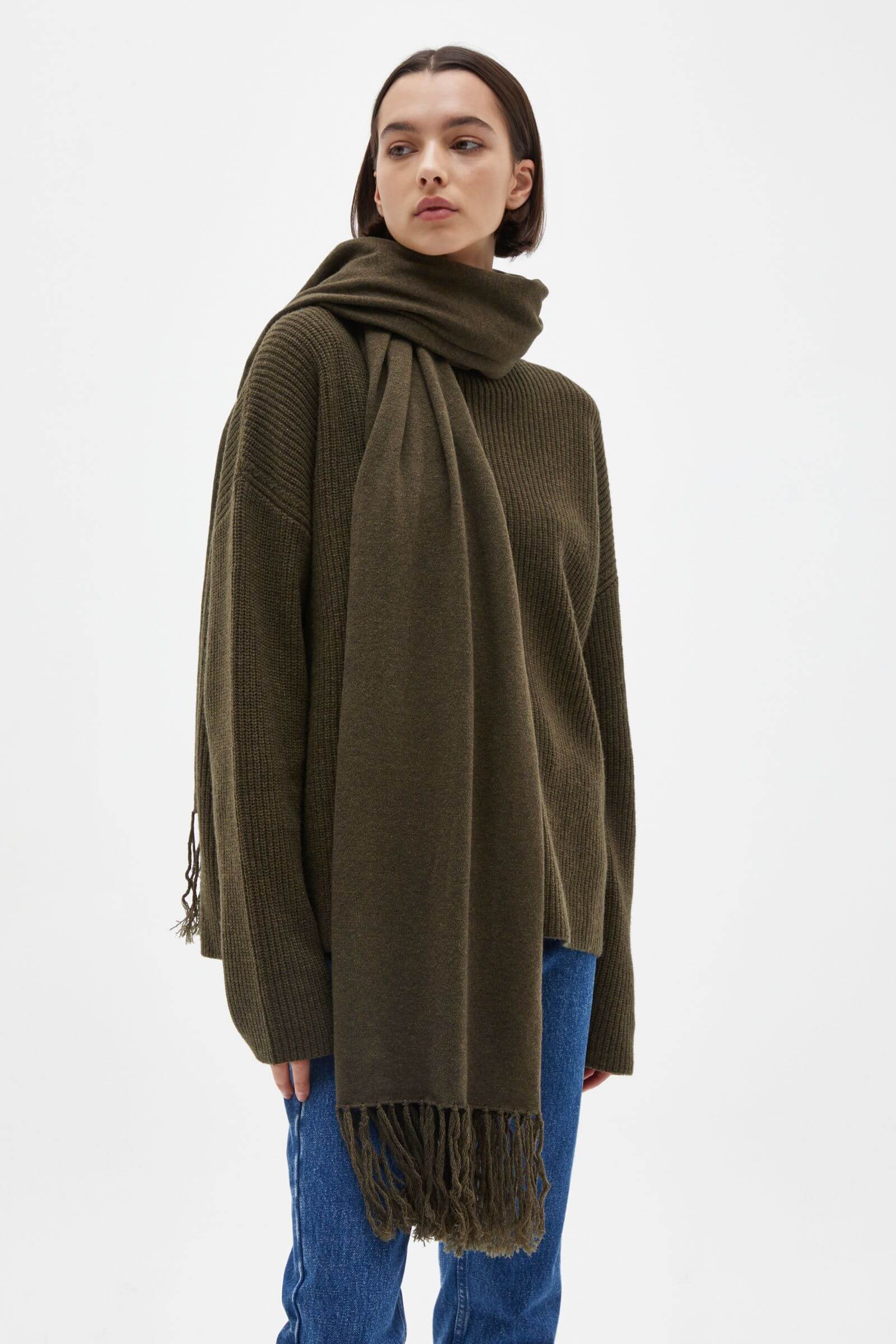 Assembly Label Longline Wool Scarf - Dark Olive Assembly Label