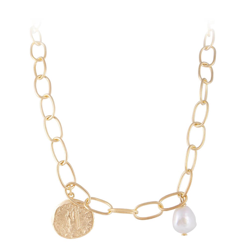 Fairley Ancient Coin Pearl Link Necklace - Gold Fairley