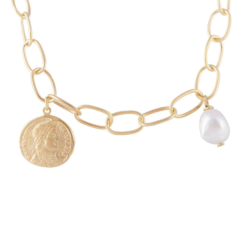 Fairley Ancient Coin Pearl Link Necklace - Gold Fairley