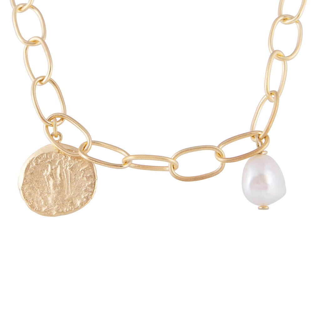 Fairley Ancient Coin Pearl Link Necklace - Gold Fairley