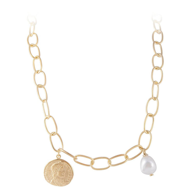 Fairley Ancient Coin Pearl Link Necklace - Gold Fairley