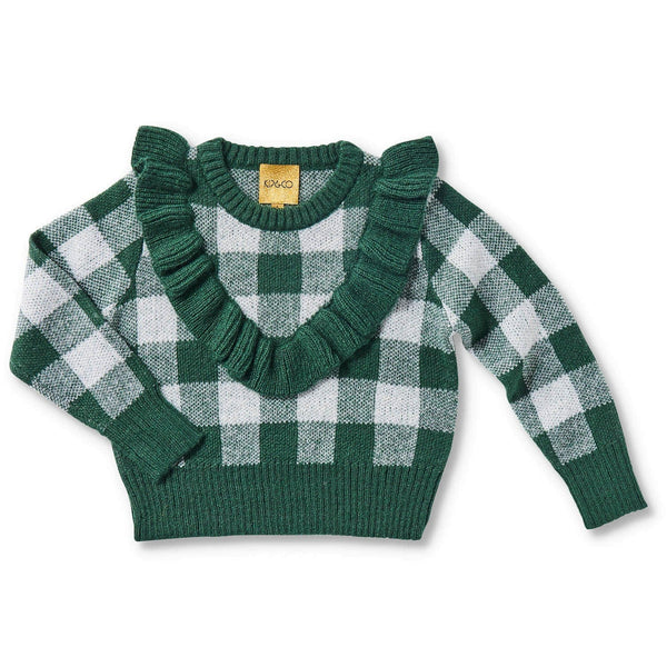 Kip & Co Frill Knit Sweater - Pine Tartan Kip & Co
