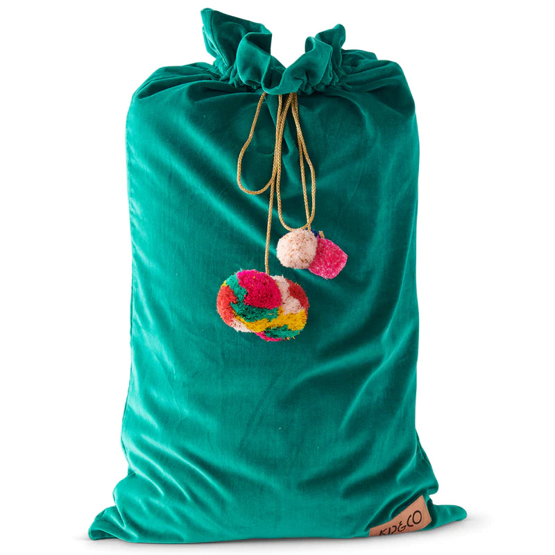 Kip & Co Velvet Santa Sack - Jade Green Kip & Co