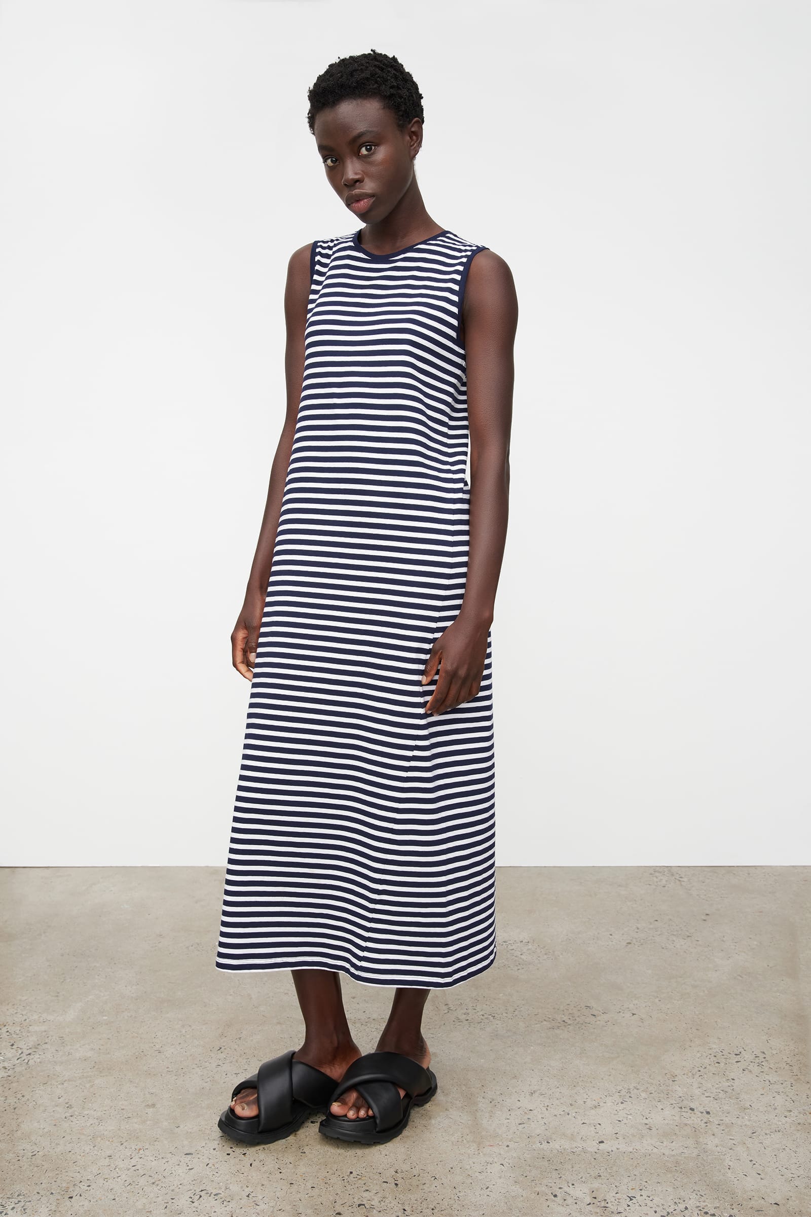 Kowtow Long Singlet Dress - Navy Stripe Kowtow