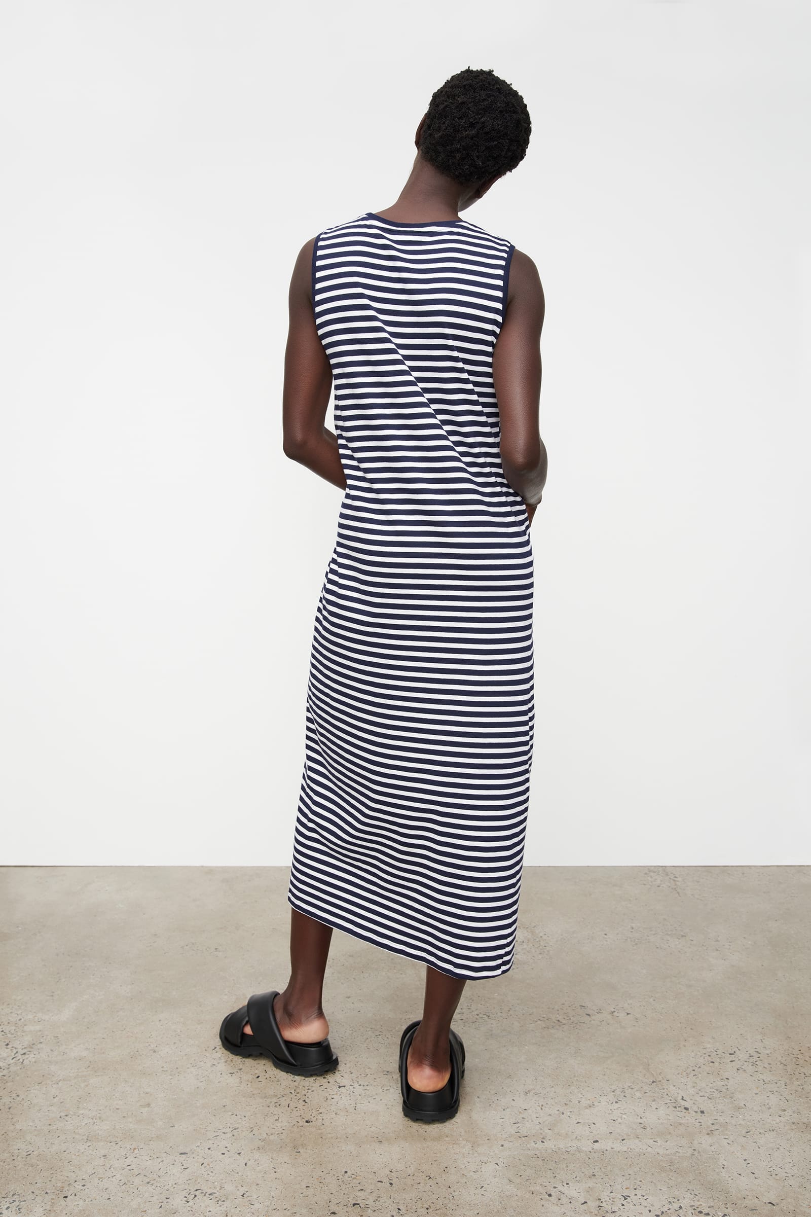 Kowtow Long Singlet Dress - Navy Stripe Kowtow