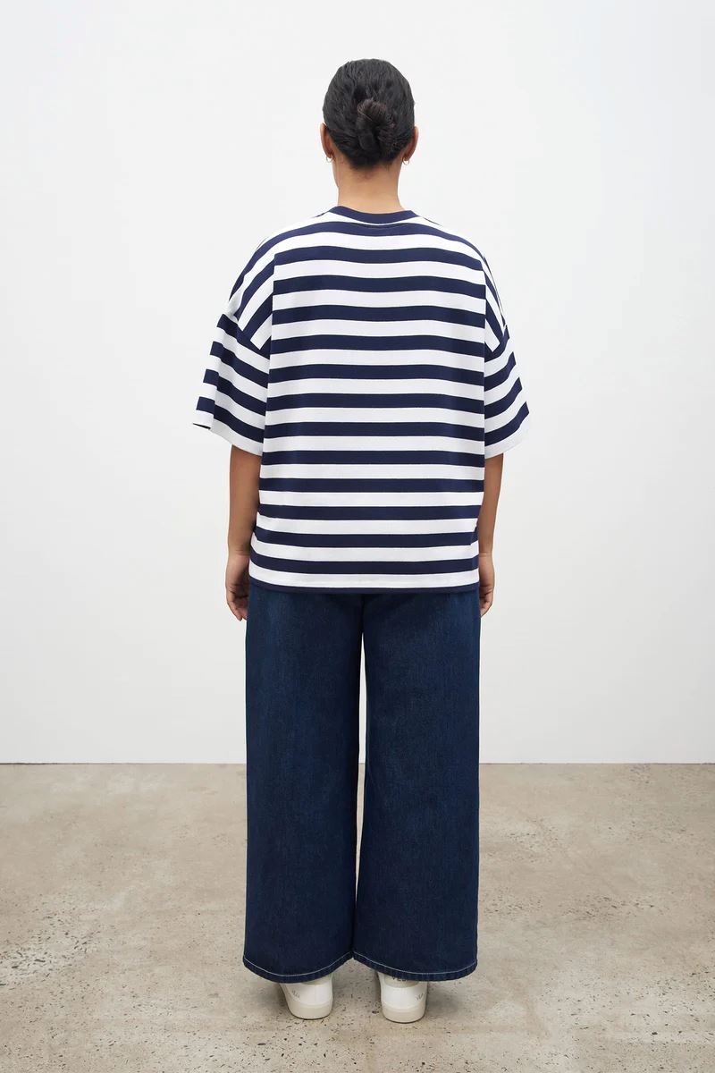 Kowtow Oversized Boxy Tee - Navy White Stripe Kowtow