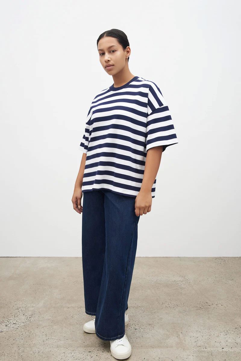 Kowtow Oversized Boxy Tee - Navy White Stripe Kowtow