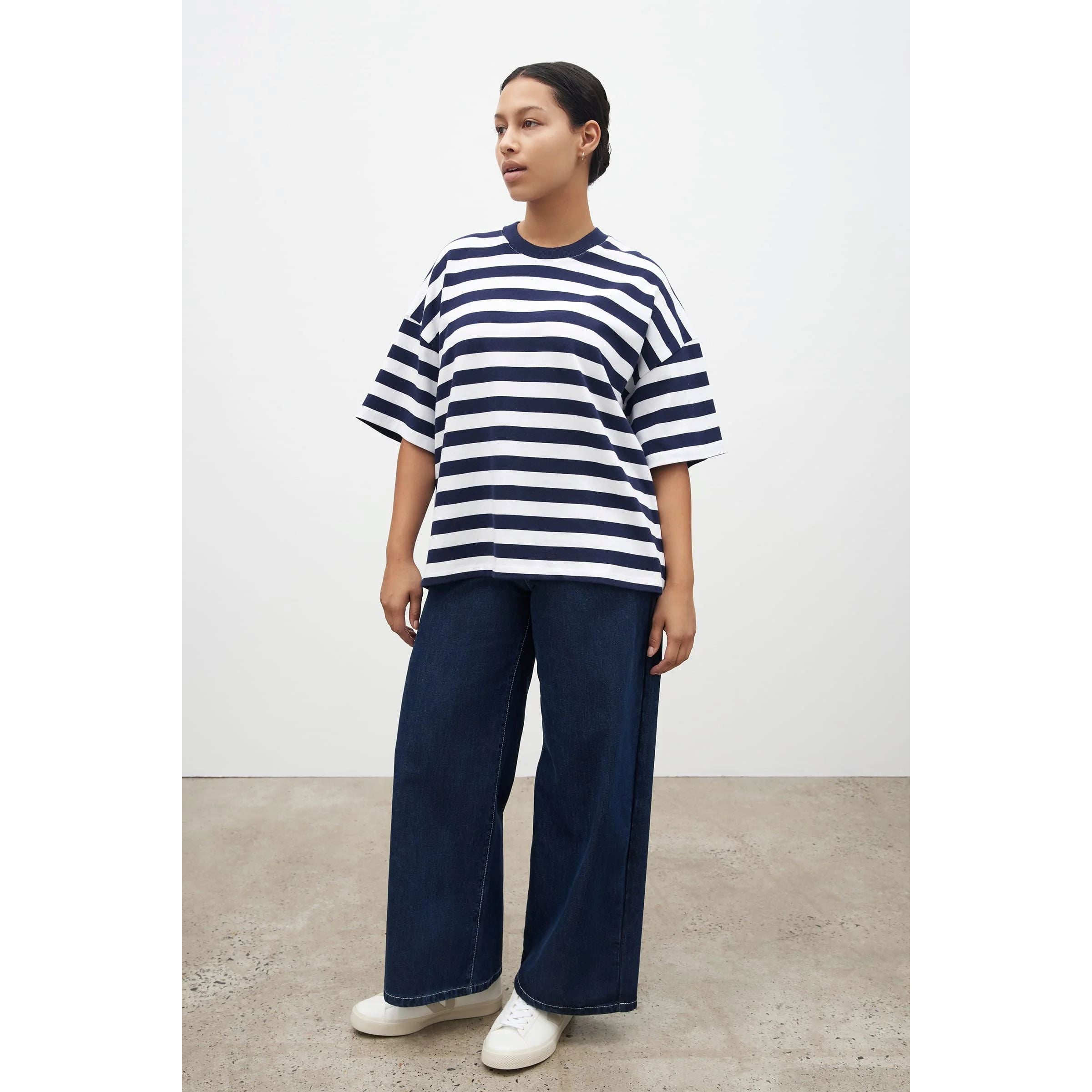 Kowtow Oversized Boxy Tee - Navy White Stripe Kowtow