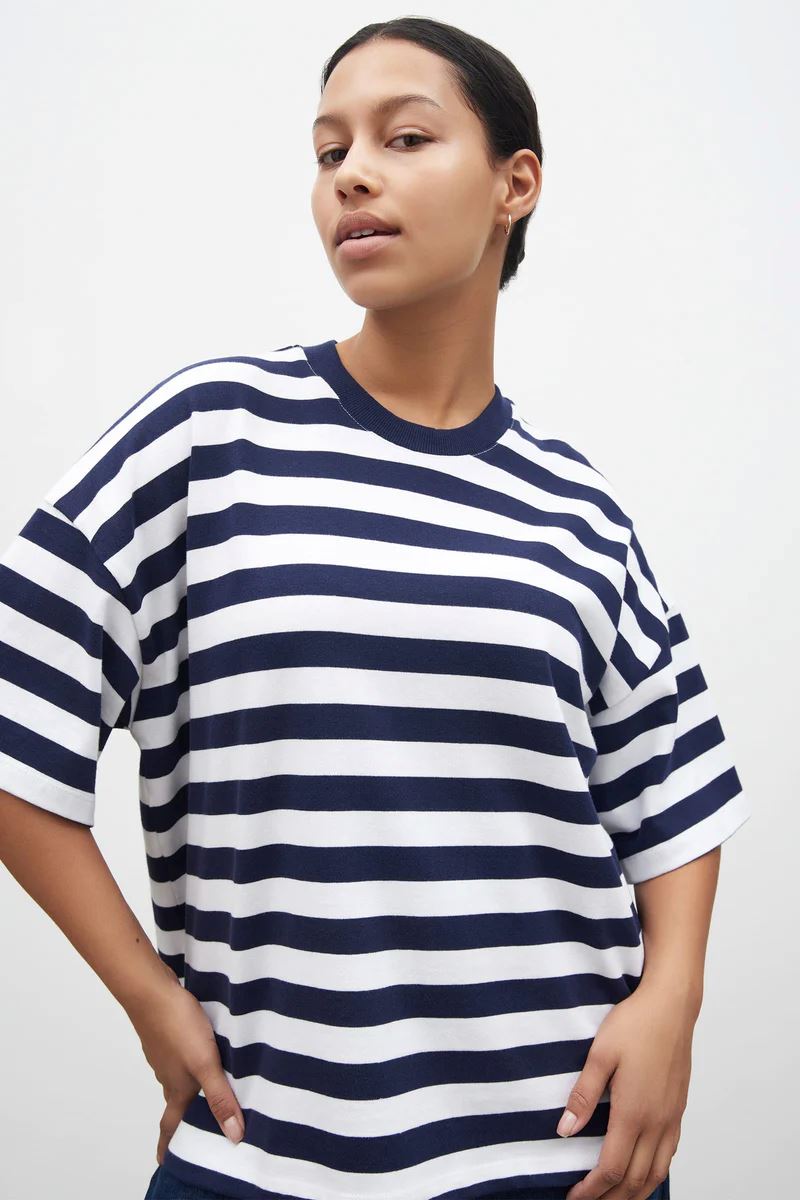 Kowtow Oversized Boxy Tee - Navy White Stripe Kowtow