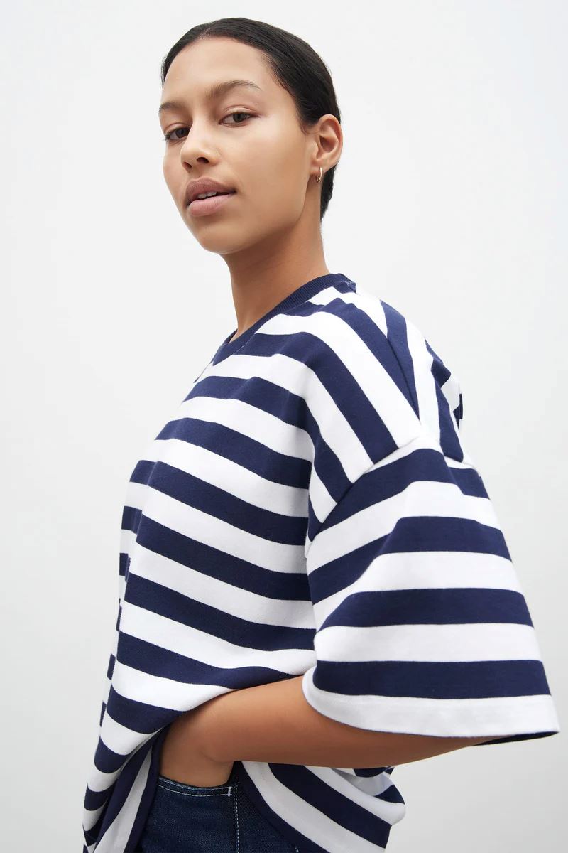 Kowtow Oversized Boxy Tee - Navy White Stripe Kowtow