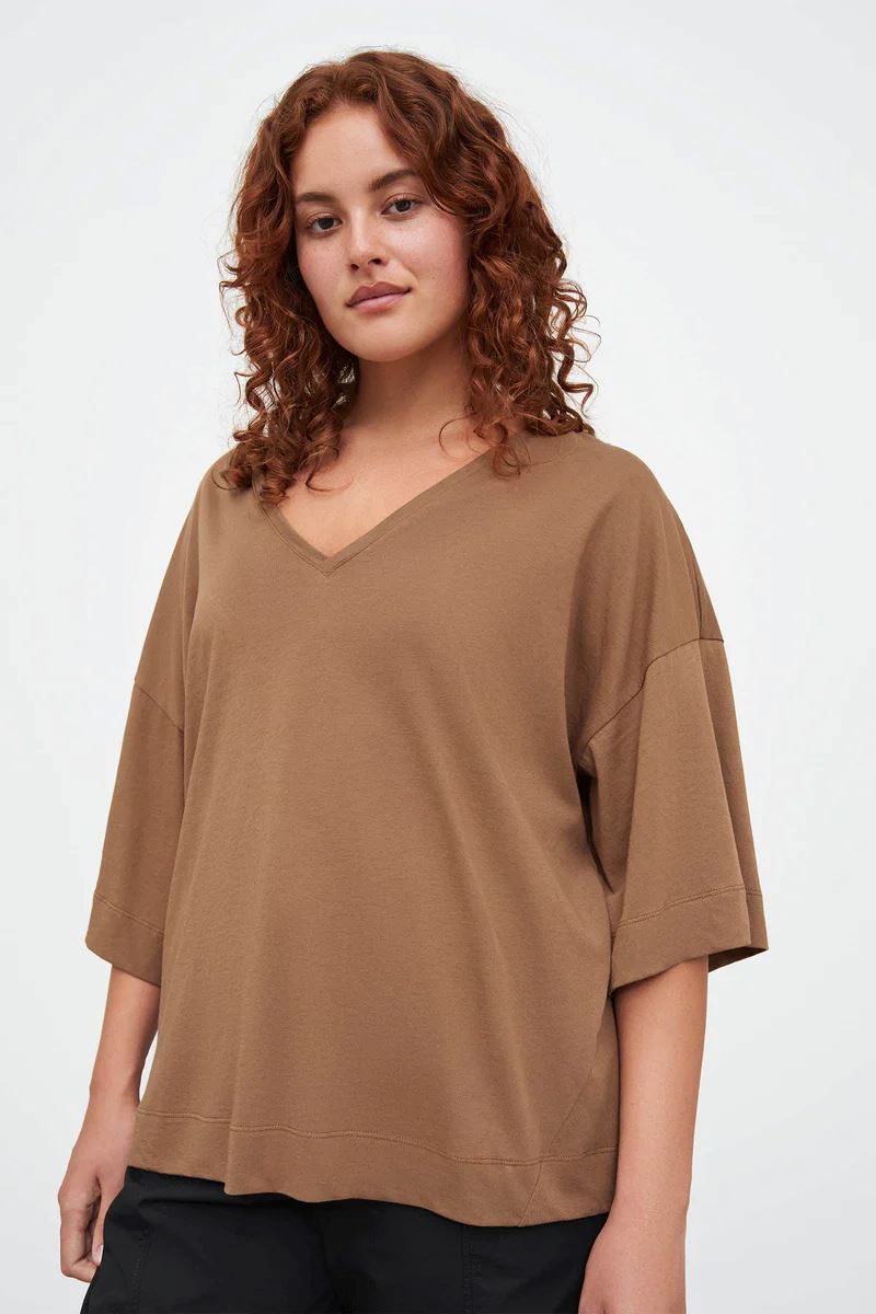 Kowtow Oversized V Neck Top - Earth Kowtow