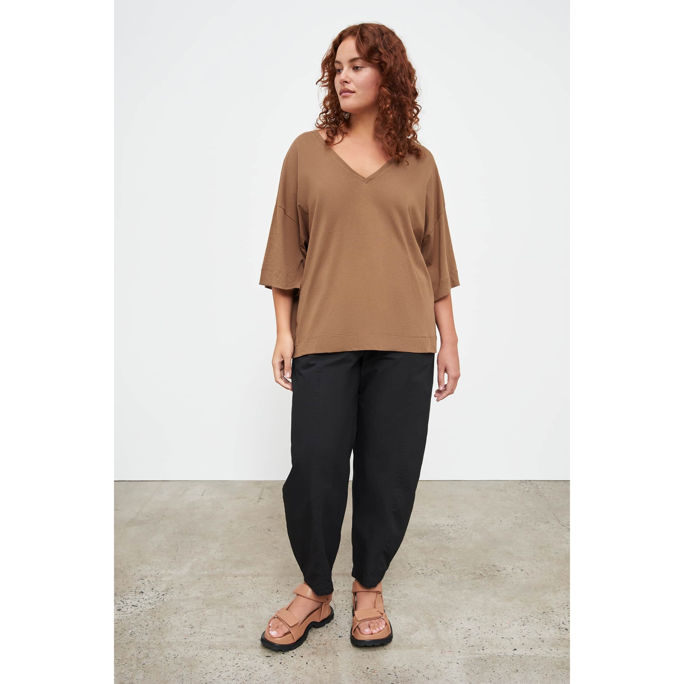 Kowtow Oversized V Neck Top - Earth Kowtow