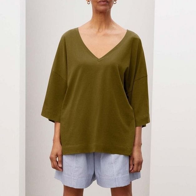 Kowtow Oversized V Neck Top - Khaki Kowtow