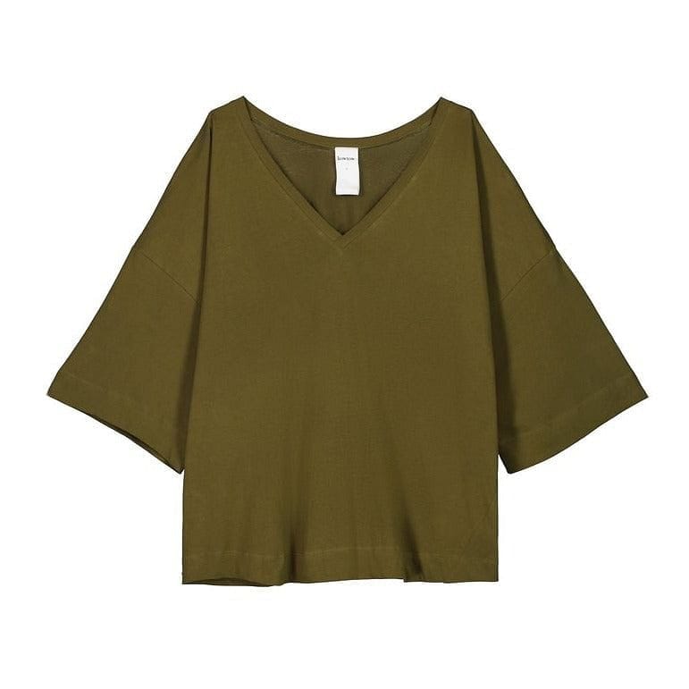 Kowtow Oversized V Neck Top - Khaki Kowtow