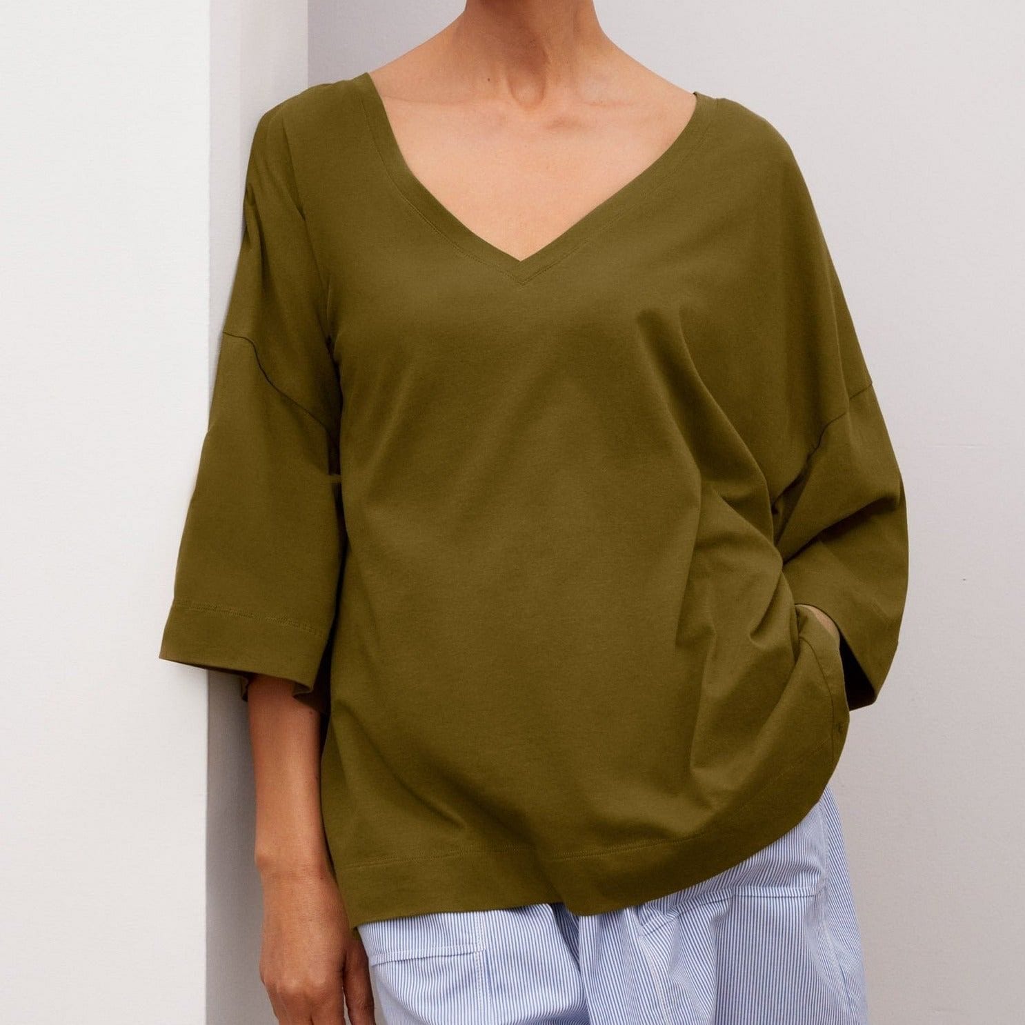 Kowtow Oversized V Neck Top - Khaki Kowtow