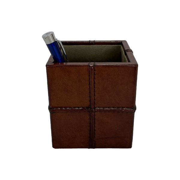 Leather Patched Pen Holder - Tan Eclectic House