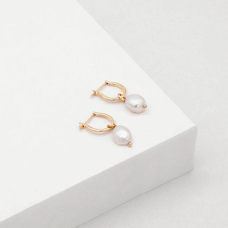 Linda Tahija Baroque Pearl Hoop Earrings - Rose Gold Linda Tahija