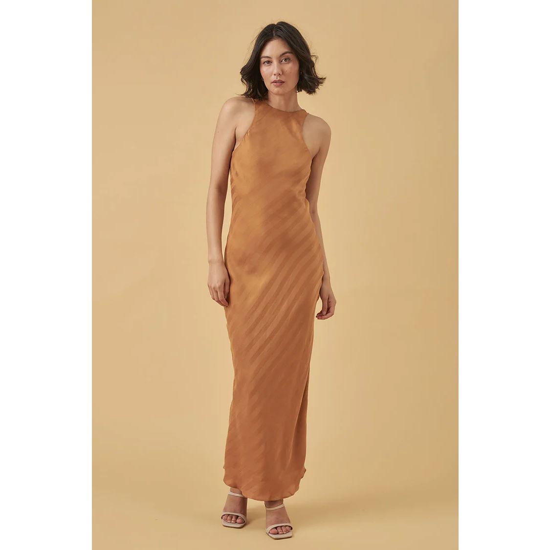 Mon Renn Eternal Bias Cut Midi Dress - Golden Stripe Mon Renn