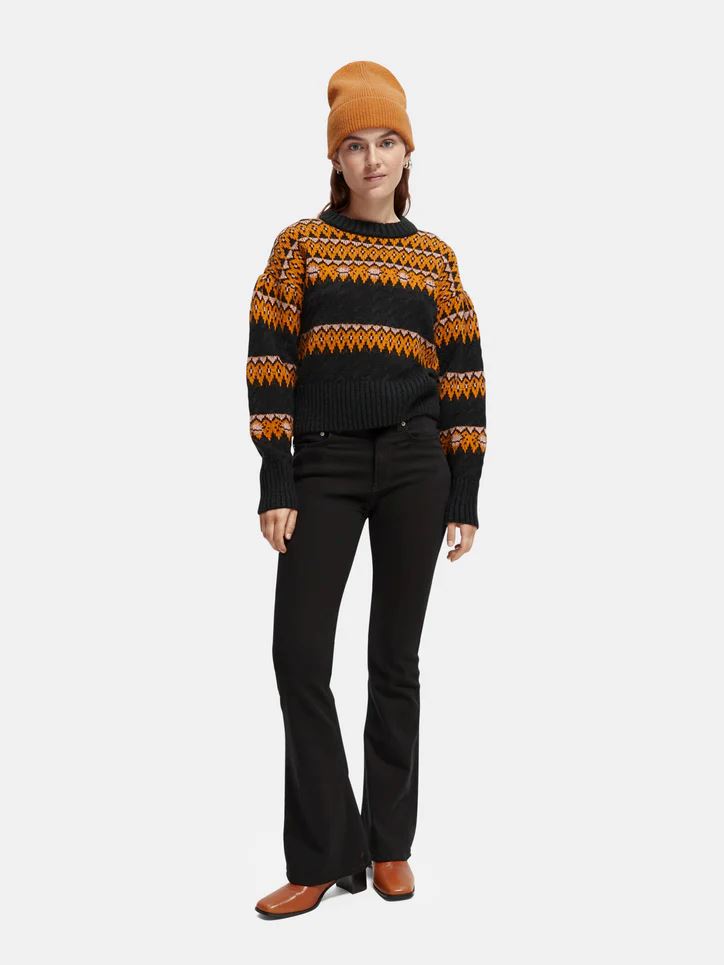 Scotch & Soda Cable Knit Fair Isle Sweater - Black Sky Scotch & Soda