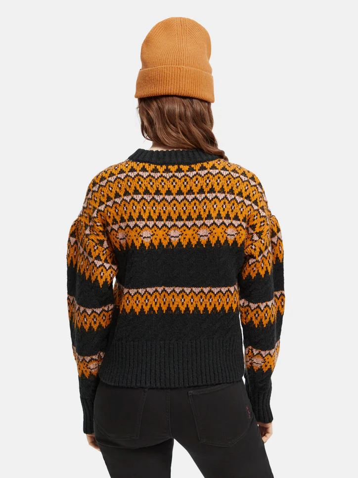 Scotch & Soda Cable Knit Fair Isle Sweater - Black Sky Scotch & Soda