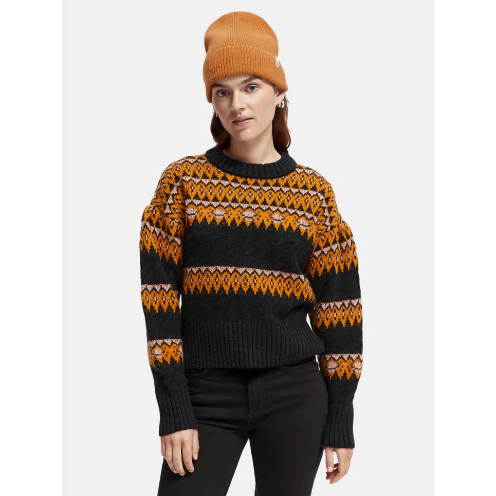 Scotch & Soda Cable Knit Fair Isle Sweater - Black Sky Scotch & Soda