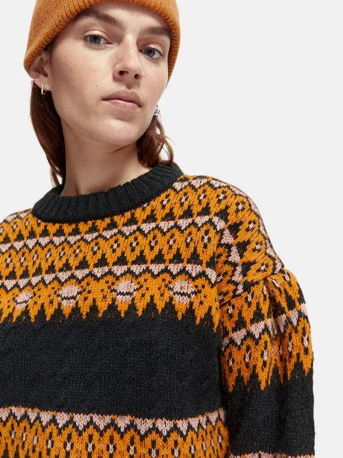 Scotch & Soda Cable Knit Fair Isle Sweater - Black Sky Scotch & Soda