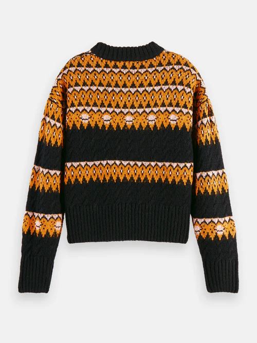 Scotch & Soda Cable Knit Fair Isle Sweater - Black Sky Scotch & Soda