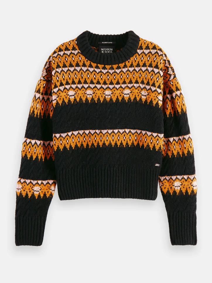 Scotch & Soda Cable Knit Fair Isle Sweater - Black Sky Scotch & Soda