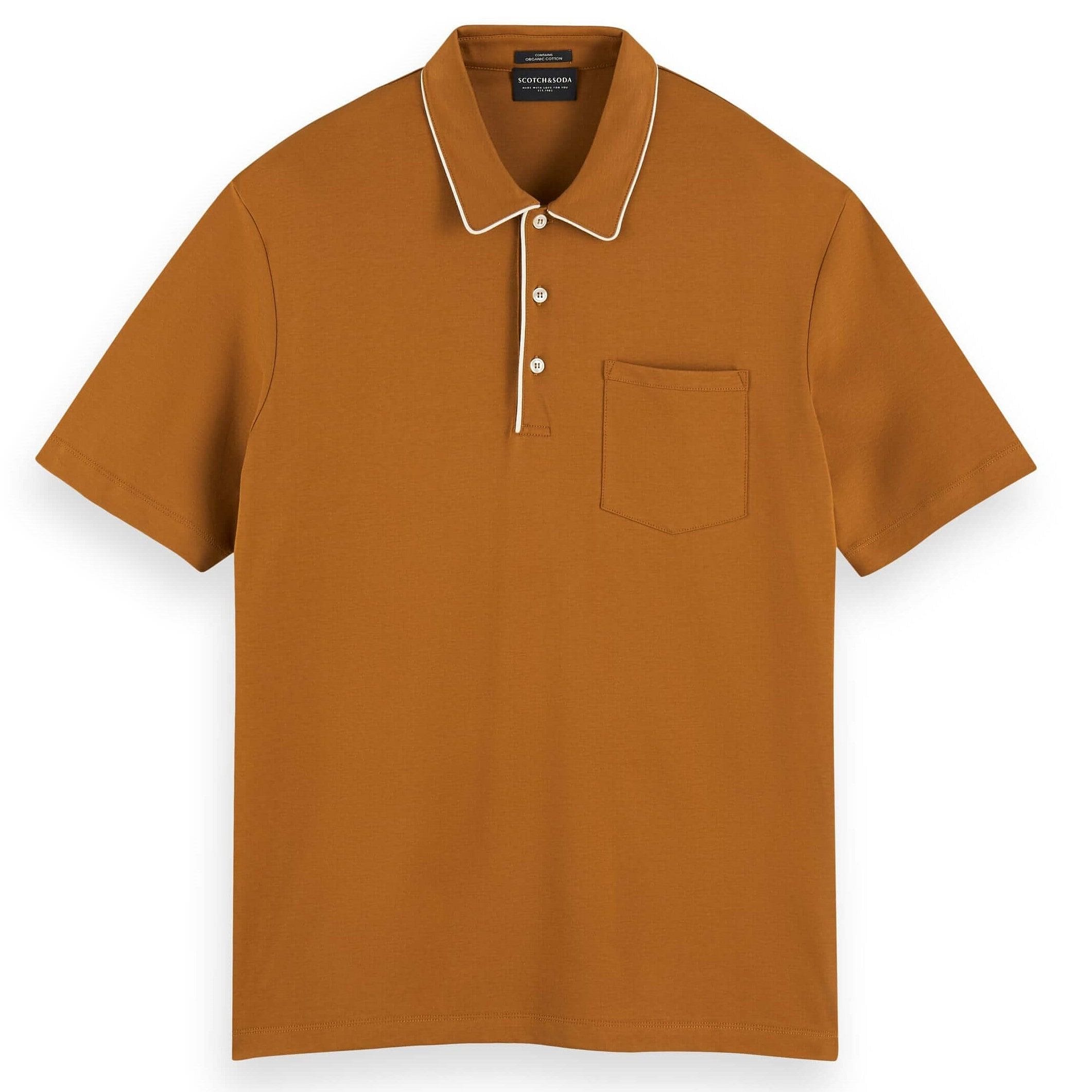 Scotch & Soda Chic Cotton Jersey Polo With Contrast Piping - Teak Scotch & Soda