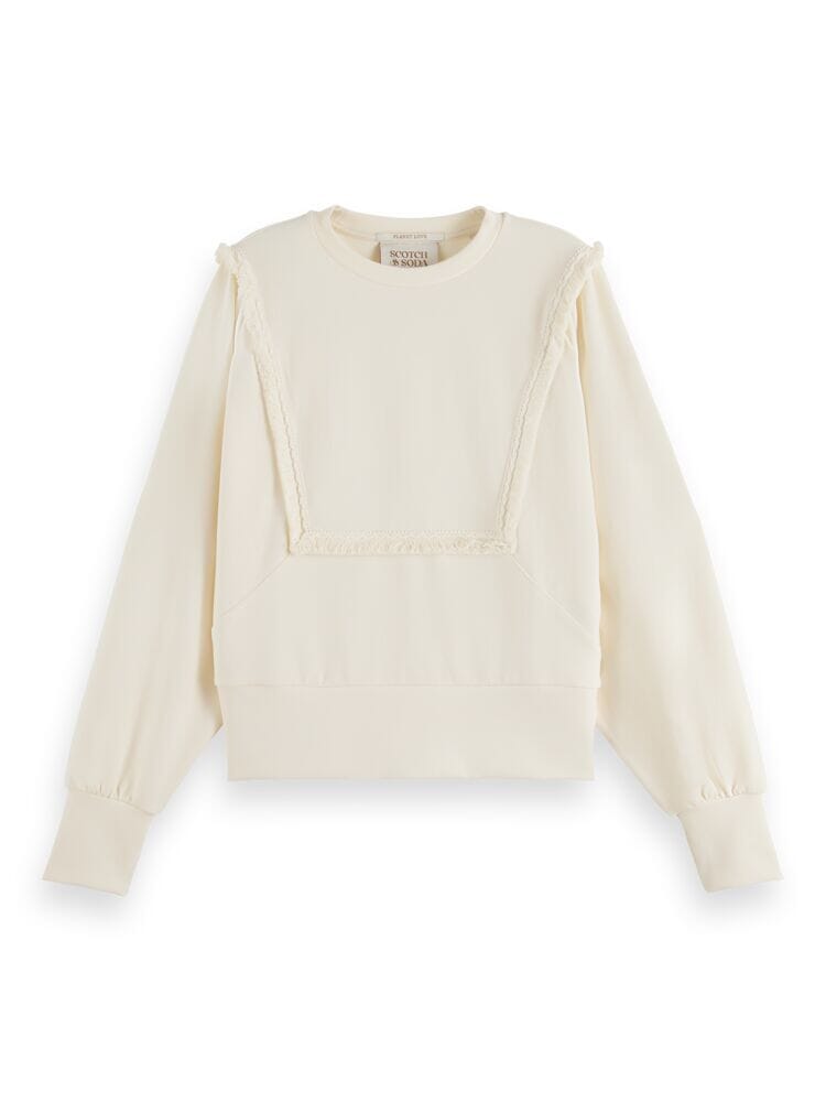 Scotch & Soda Fringe Tape Oversized Raglan Sleeved Sweater - Antique White Scotch & Soda