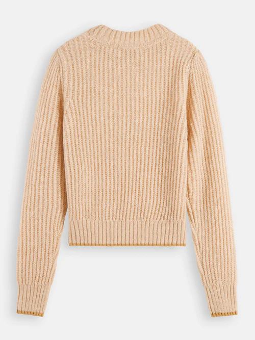 Scotch & Soda Crewneck Knit with Puffed Sleeves - Camel Melange Scotch & Soda