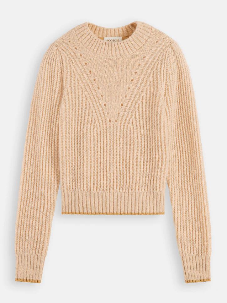 Scotch & Soda Crewneck Knit with Puffed Sleeves - Camel Melange Scotch & Soda