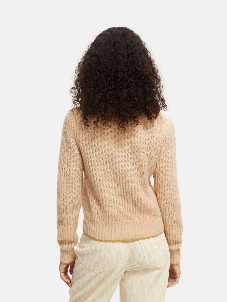 Scotch & Soda Crewneck Knit with Puffed Sleeves - Camel Melange Scotch & Soda