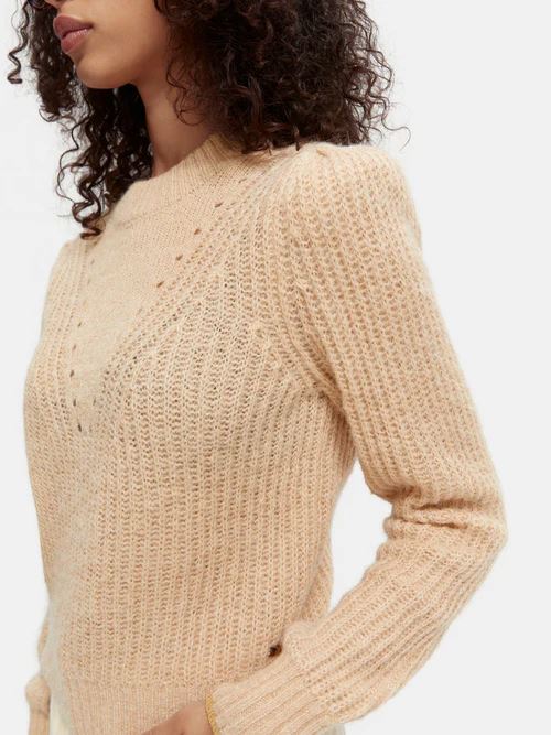 Scotch & Soda Crewneck Knit with Puffed Sleeves - Camel Melange Scotch & Soda