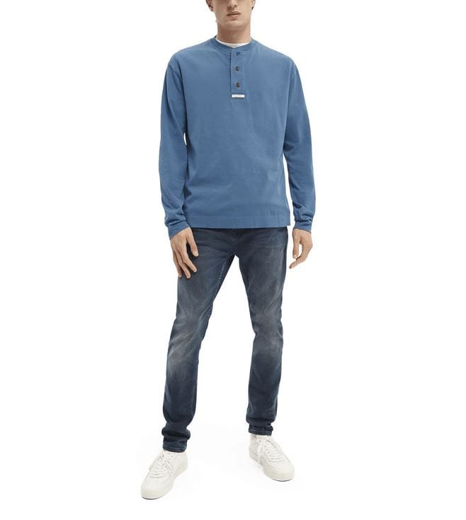 Scotch & Soda Grandad Long Sleeved T-shirt - Seventies Blue Scotch & Soda