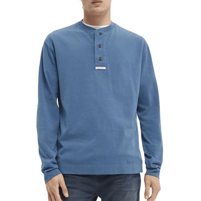 Scotch & Soda Grandad Long Sleeved T-shirt - Seventies Blue Scotch & Soda