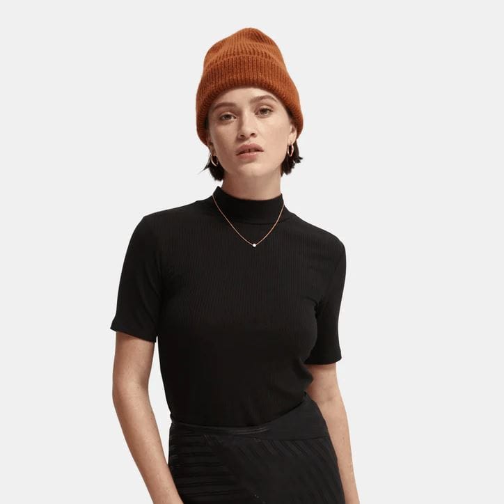 Scotch & Soda High Neck Slim Fit Ribbed T-shirt - Black Scotch & Soda