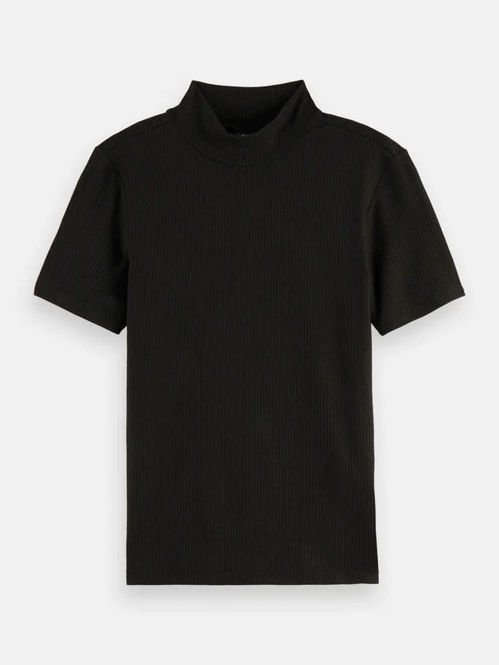 Scotch & Soda High Neck Slim Fit Ribbed T-shirt - Black Scotch & Soda