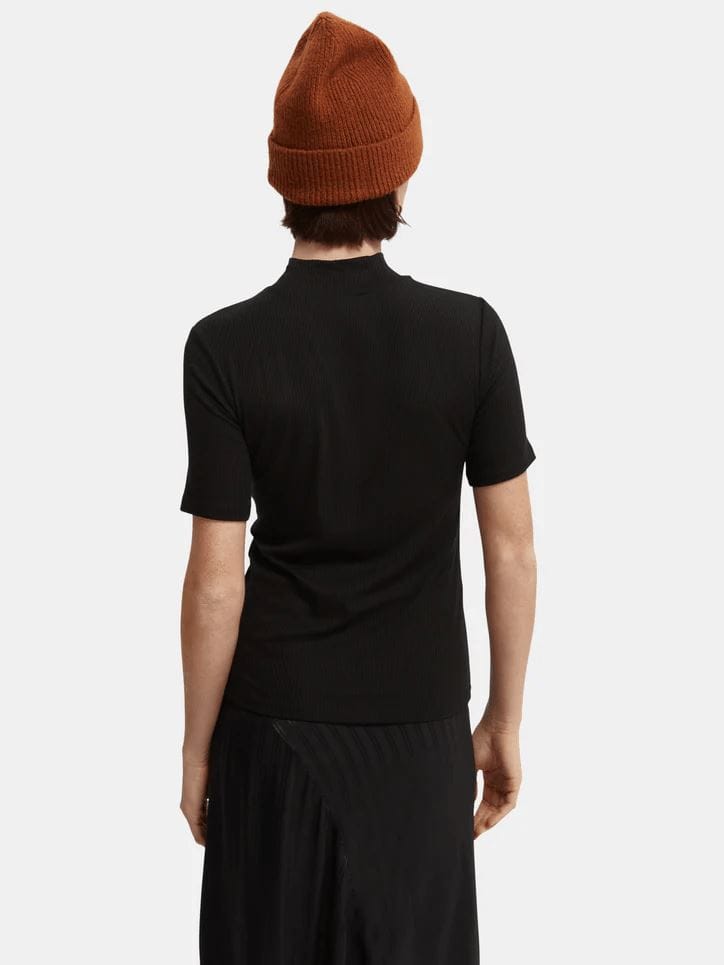 Scotch & Soda High Neck Slim Fit Ribbed T-shirt - Black Scotch & Soda