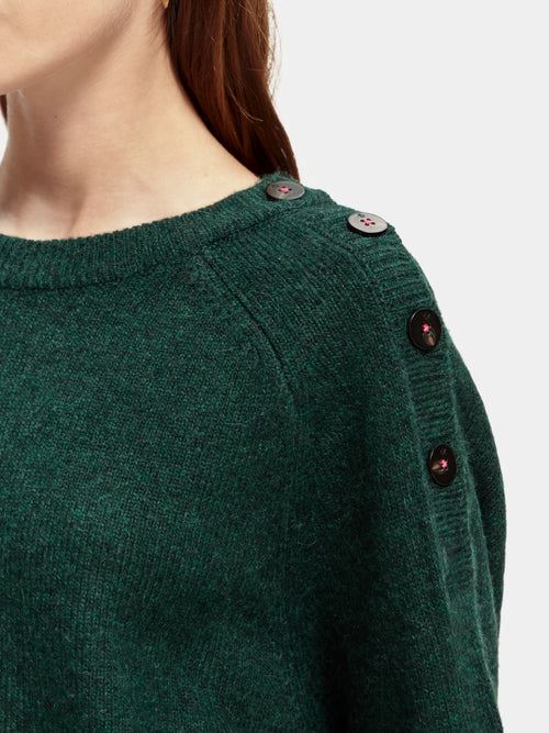 Scotch & Soda Relaxed Fit Button-detailed Sweater - Blue Spruce Melange Scotch & Soda
