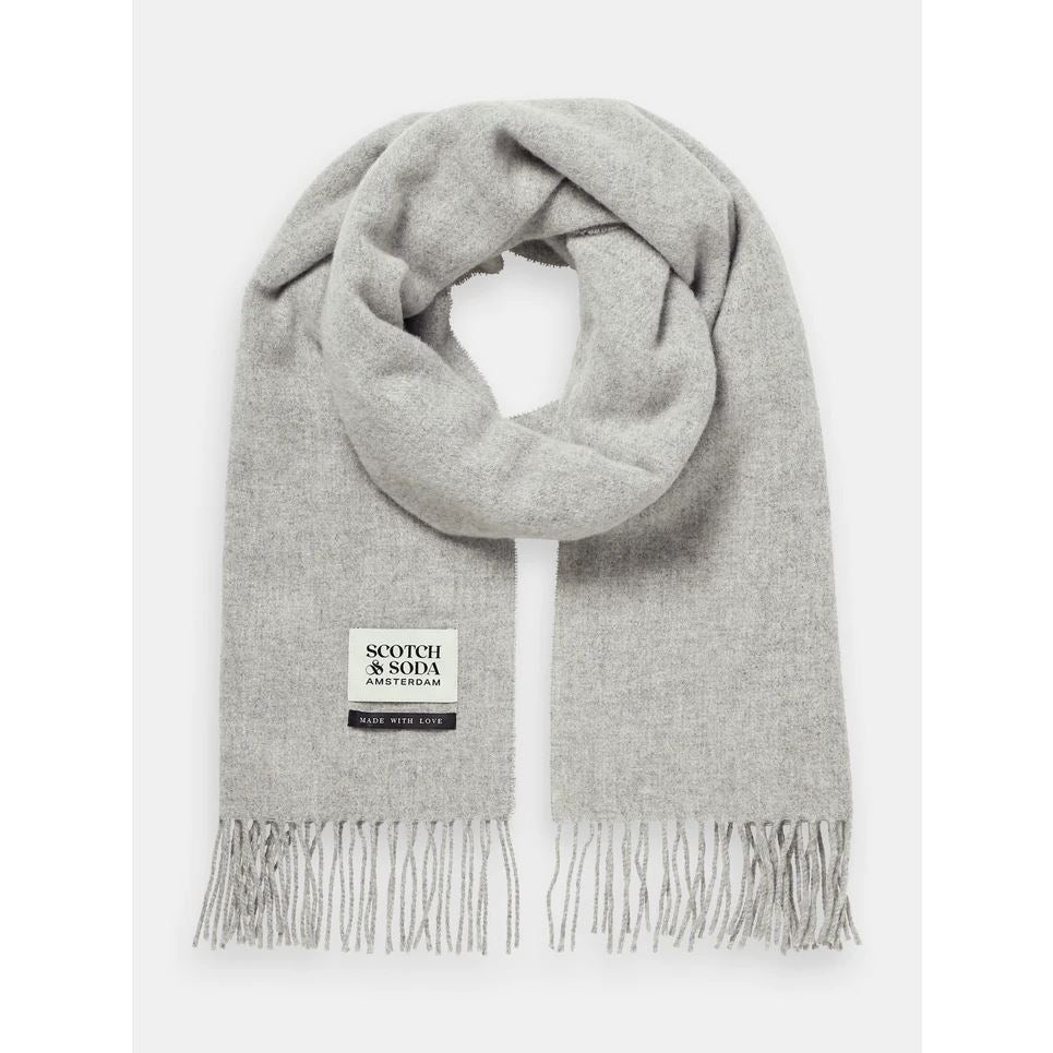 Scotch & Soda Unisex Wool Fringed Woven Scarf - Grey Melange Scotch & Soda