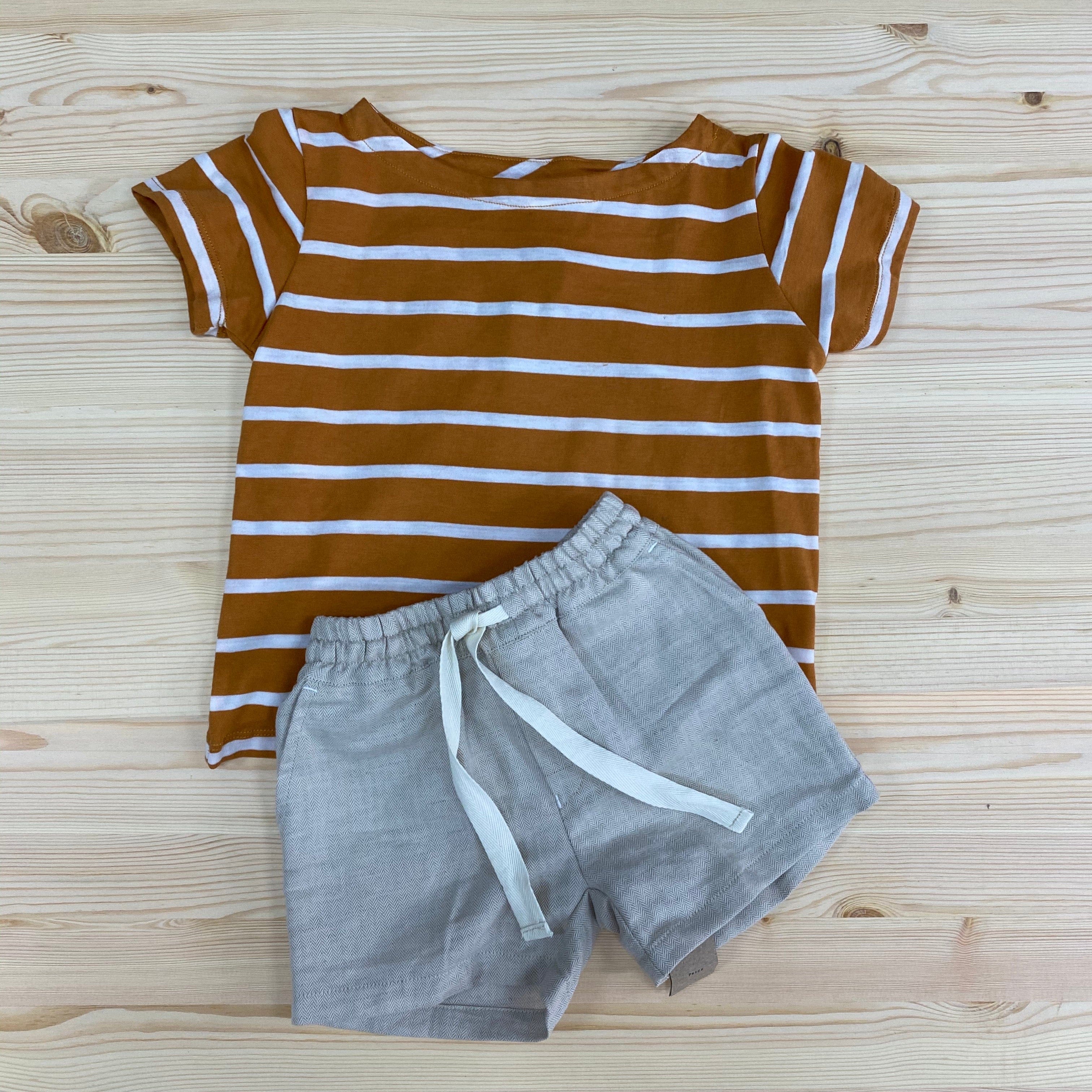 Somebody's Story Kids Boat Neck Tee- Ochre and Salt Stripe Somebody's Story