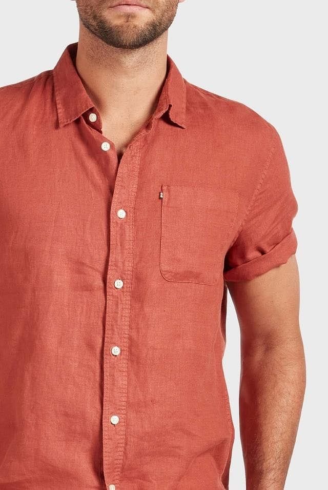 The Academy Brand Men's Hampton Linen Short Sleeve Shirt - Chilli Academy Brand