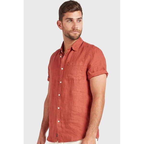 The Academy Brand Men's Hampton Linen Short Sleeve Shirt - Chilli Academy Brand