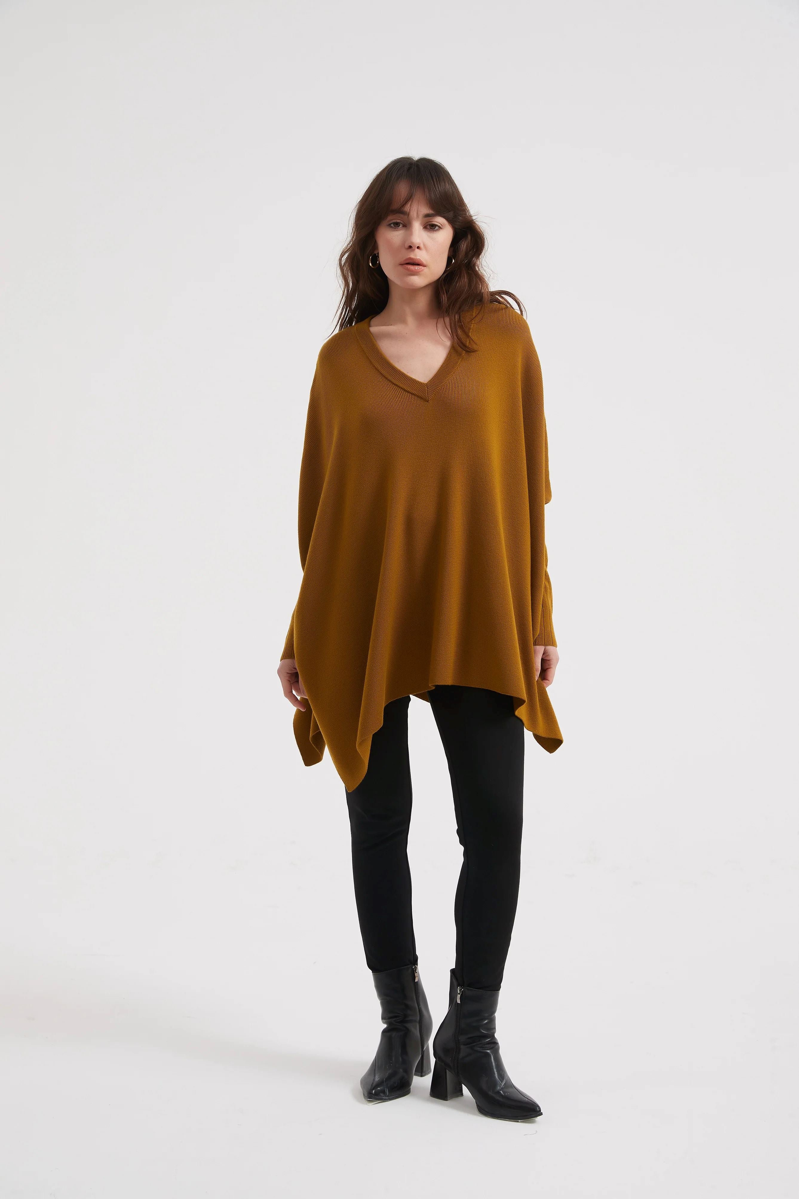 Tirelli V Neck Boxy Knit Jumper - Sepia Tirelli